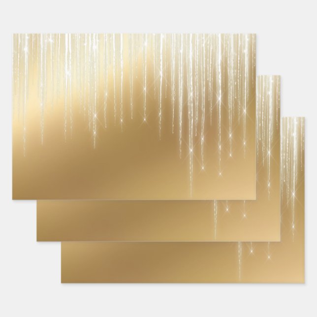 Feuille De Papier Cadeau Glam Gold White Icicles Noël (Lot)