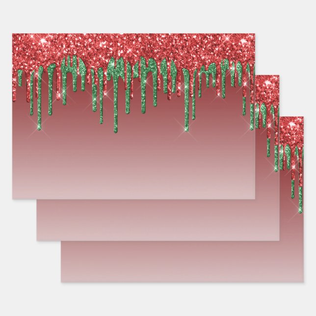 Feuille De Papier Cadeau Glam Red Green Parties scintillant Drives Noël (Lot)