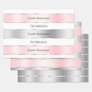 Feuille De Papier Cadeau Glam Silver Blush Pink Ribbon Anniversaire