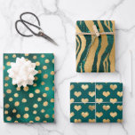Feuille De Papier Cadeau Glam turquoise et or<br><div class="desc">Papier d'emballage Faux et parties scintillant turquoise et or antique damassé papier d'emballage.</div>