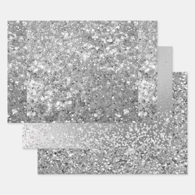Feuille De Papier Cadeau Glamorous Sparkling Silver Glitter Patterns (Lot)