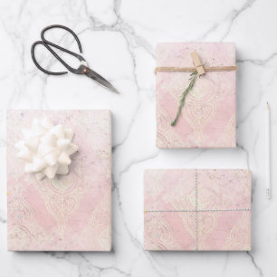 Feuille De Papier Cadeau Glamour Shabby Chic Rose Blanc Étincelle Élégant