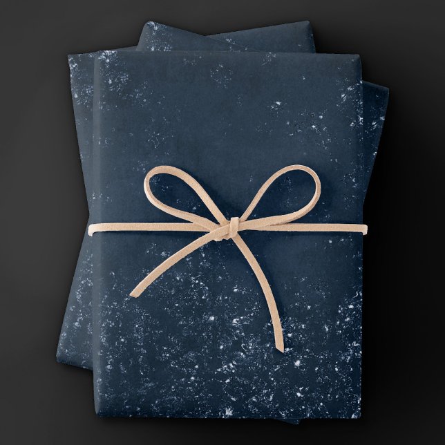 Feuille De Papier Cadeau Glimmery Navy Grunge | Sombre Sapphire bleu Damas (Créateur téléchargé)