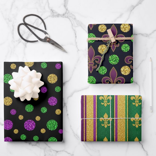 Feuille De Papier Cadeau Glitter Mardi Gras  (Recto)