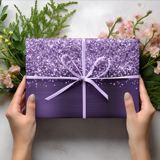 Feuille De Papier Cadeau Glitterie Violet foncé Faux Foil (Glittery Dark Violet Faux Foil Wrapping Paper Sheets)