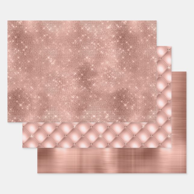Feuille De Papier Cadeau Glitz rose Gold Sparkle et Glam (Lot)