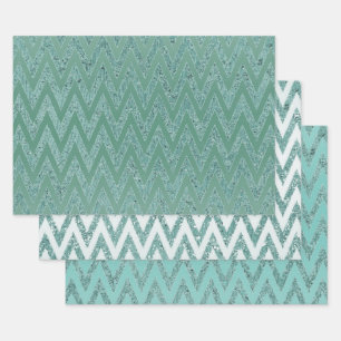Feuille De Papier Cadeau Glitzy Green Chevron Stripes Noël