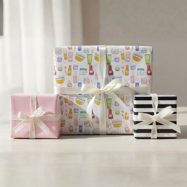 Feuille De Papier Cadeau Glow Up Skincare Gift Wrap 3 Pack – Custom Name (Créateur téléchargé)