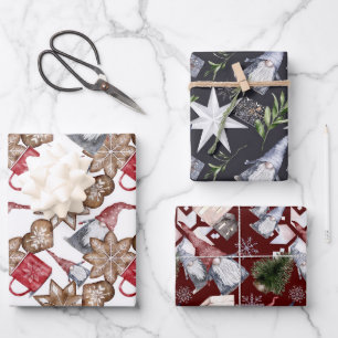 Feuille De Papier Cadeau Gnome Nordique scandinave Aquarelle Noël