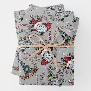 Feuille De Papier Cadeau Gnomes de Noël fantasques
