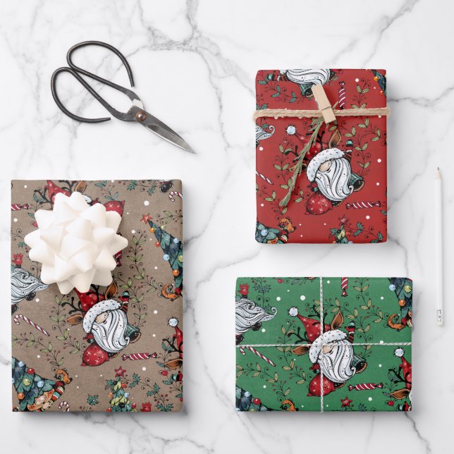 Feuille De Papier Cadeau Gnomes de Noël fantasques (Recto)