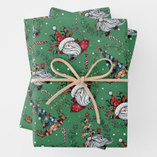 Feuille De Papier Cadeau Gnomes de Noël fantasques