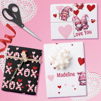 Feuille De Papier Cadeau Gnomes de Saint-Valentin roses