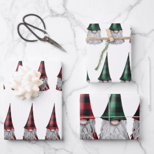 Feuille De Papier Cadeau Gnomes scandinaves en plaid