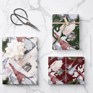 Feuille De Papier Cadeau Gnomes Snowflakes Festive Motif de Noël nordique