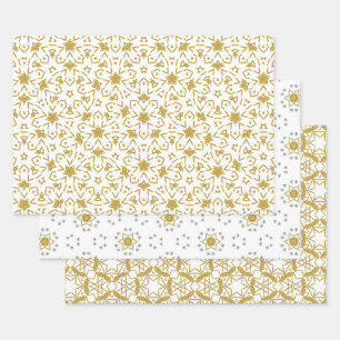 Feuille De Papier Cadeau Gold Christmas Stars Luxe Motif Jaune