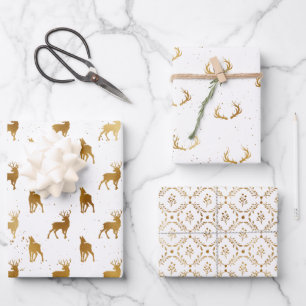 Feuille De Papier Cadeau Gold Deer Antler Holiday