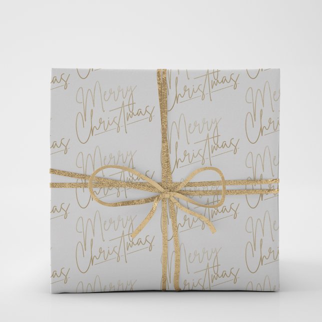 Feuille De Papier Cadeau Gold Faux Foil Joyeux Noël Blanc (Créateur téléchargé)