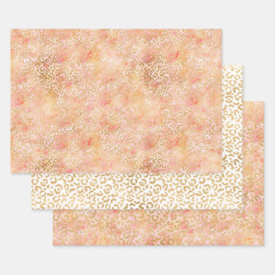 Feuille De Papier Cadeau Gold Glam Girly Peach rose Blush Empreinte de léop