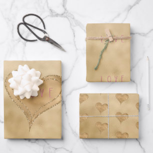 Feuille De Papier Cadeau Gold Glitzy Parties scintillant amour coeur