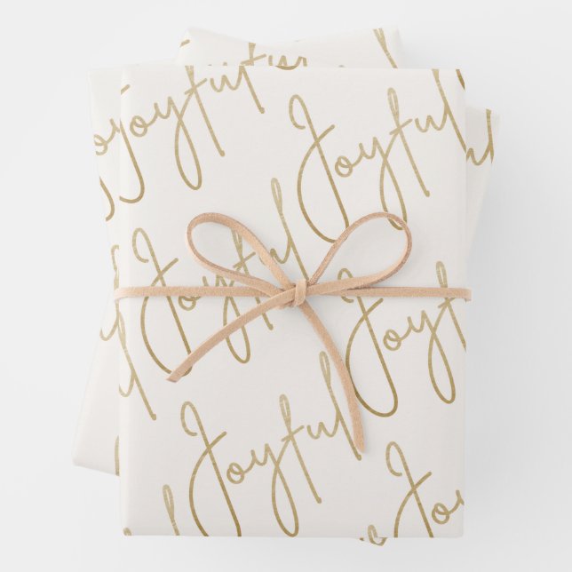 Feuille De Papier Cadeau Gold JOYFUL en blanc (En situation)