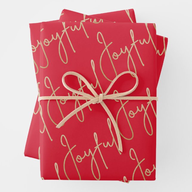 Feuille De Papier Cadeau Gold JOYFUL en rouge (En situation)