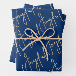 Feuille De Papier Cadeau Gold JOYFUL sur Blue