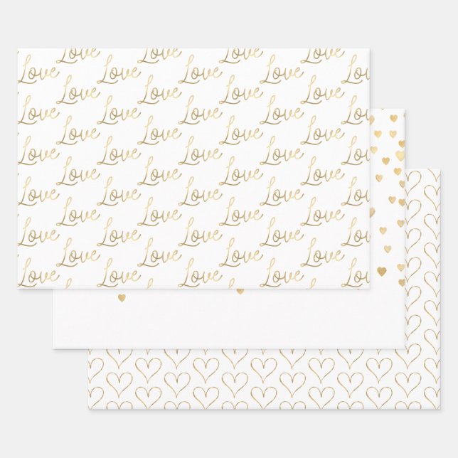 Feuille De Papier Cadeau Gold Love Hearts (Lot)