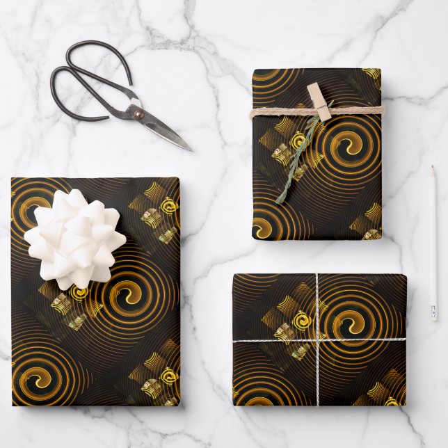 Feuille De Papier Cadeau Gold Modern Boho Elegant Abstract Art Pattern #502 (Recto)