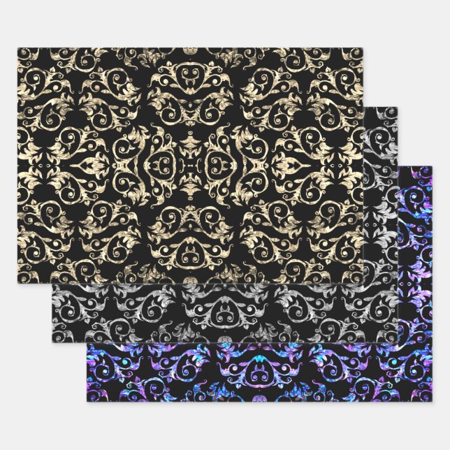 Feuille De Papier Cadeau Gold Silver & Purple Mother Of Pearl Collection (Lot)