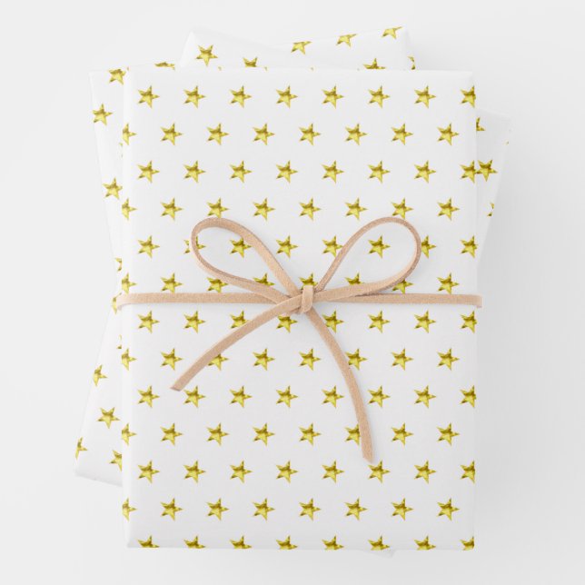 Feuille De Papier Cadeau Gold star motif métallique élégant chic (En situation)