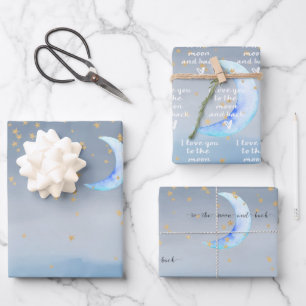 Feuille De Papier Cadeau Gold Stars Moon Blue Ombre