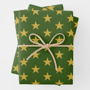 Feuille De Papier Cadeau Gold Stars sur Emerald Green