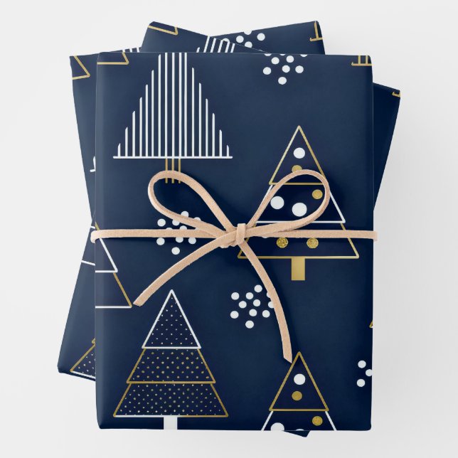 Feuille De Papier Cadeau Golden Blue Pine Holiday (En situation)