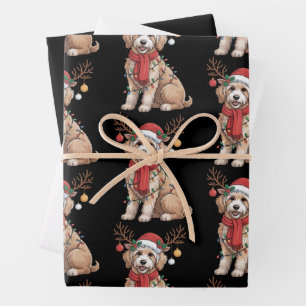 Feuille De Papier Cadeau Golden Doodle Magnifique Renne Arbre de Noël 