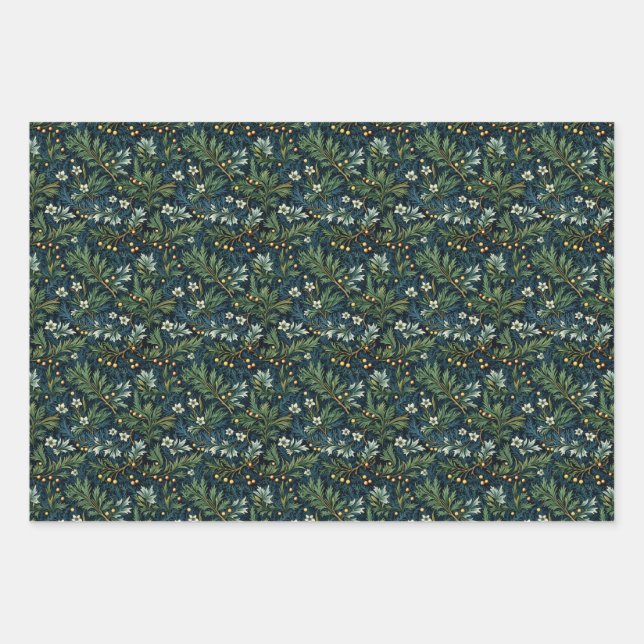 Feuille De Papier Cadeau Golden Holly et le feuillage d'hiver (Devant)