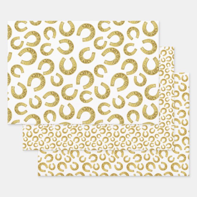 Feuille De Papier Cadeau Golden Horseshoes Bonne chance St. Patricks Day (Lot)