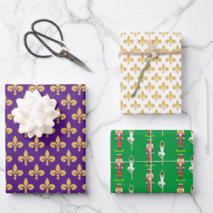 Feuille De Papier Cadeau Golden Lily Flowers, Nutcracker et Danseur de ball
