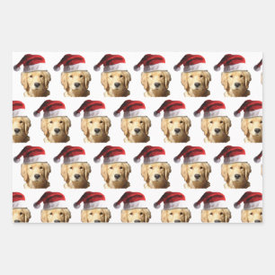 Feuille De Papier Cadeau Golden Retriever dans un chapeau de Père Noël