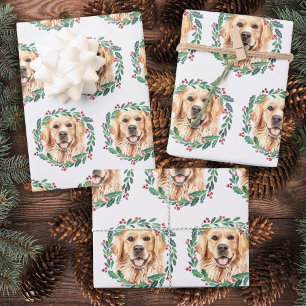 Feuille De Papier Cadeau Golden Retriever Elegant Chien Noël
