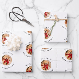 Feuille De Papier Cadeau Golden Retriever photo blanc La vie est meilleure