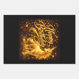 Feuille De Papier Cadeau Golden Stardust Birthday — Fantasy Unicorn