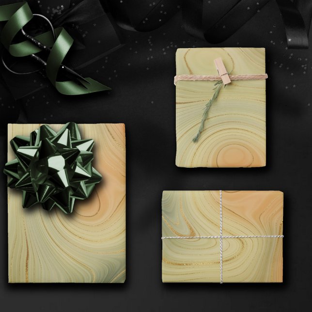 Feuille De Papier Cadeau Golden Strata | Pêche Brûlée Orange Vert Agate (Créateur téléchargé)