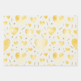Feuille De Papier Cadeau Golden Yellow Watercolor & Glitter Hearts