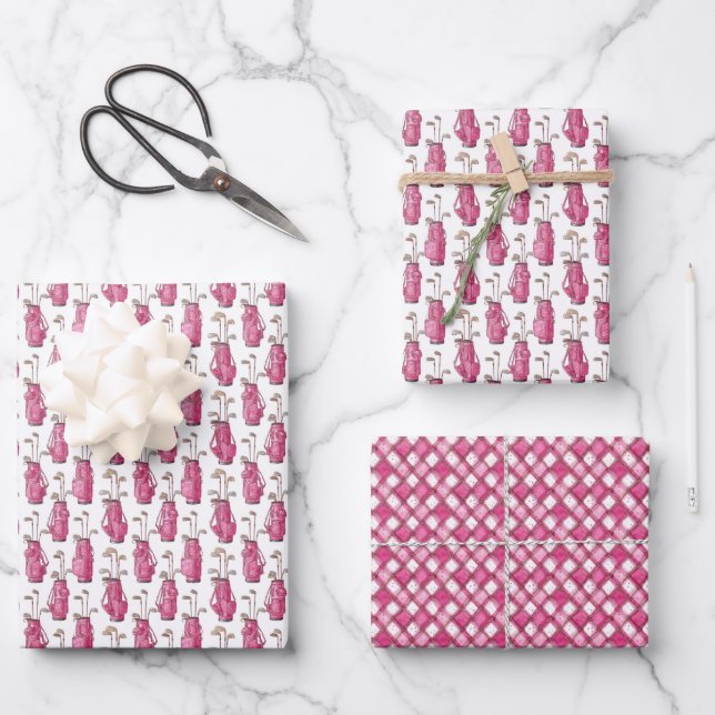 Feuille De Papier Cadeau Golf féminin rose (Recto)