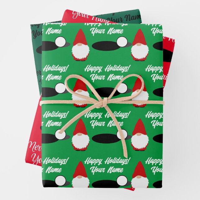 Feuille De Papier Cadeau Golfing Christmas gnome wrapping paper sheets (En situation)