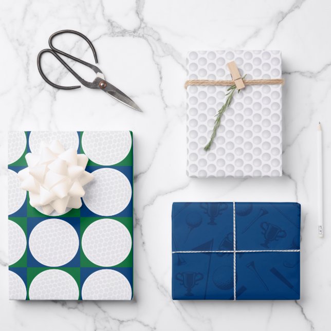 Feuille De Papier Cadeau Golfing Motif Balls Tee - shirt Clubs Drapeaux Mod (Recto)