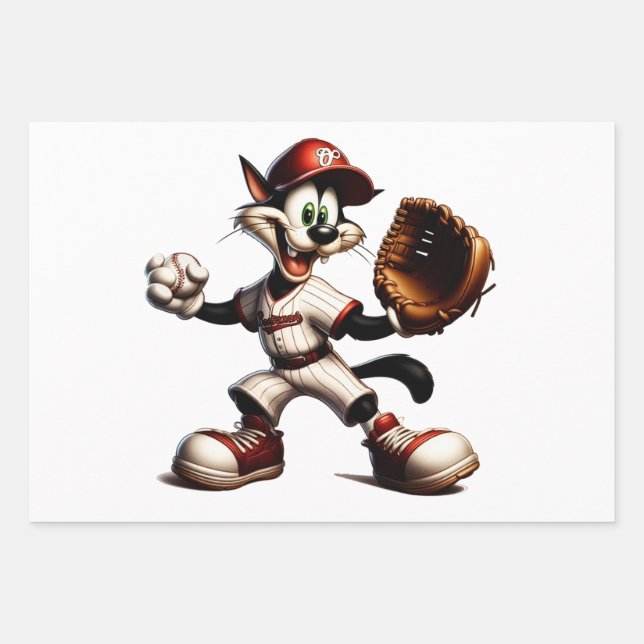 Feuille De Papier Cadeau Goofy Cat Baseball Pitcher Monte (Devant)