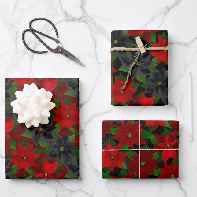 Feuille De Papier Cadeau Goth Christmas Poinsettia (Recto)