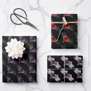 Feuille De Papier Cadeau Goth Saint-Valentin Cœurs ailés 